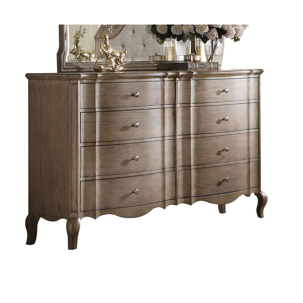 Chelmsford 6-Piece Contemporary Solid Wood Bedroom Set Includes Panel Bed, Assembled Dresser, Assembled Chest, 2xAssembled Nightstand and Mirror, Box Spring Required