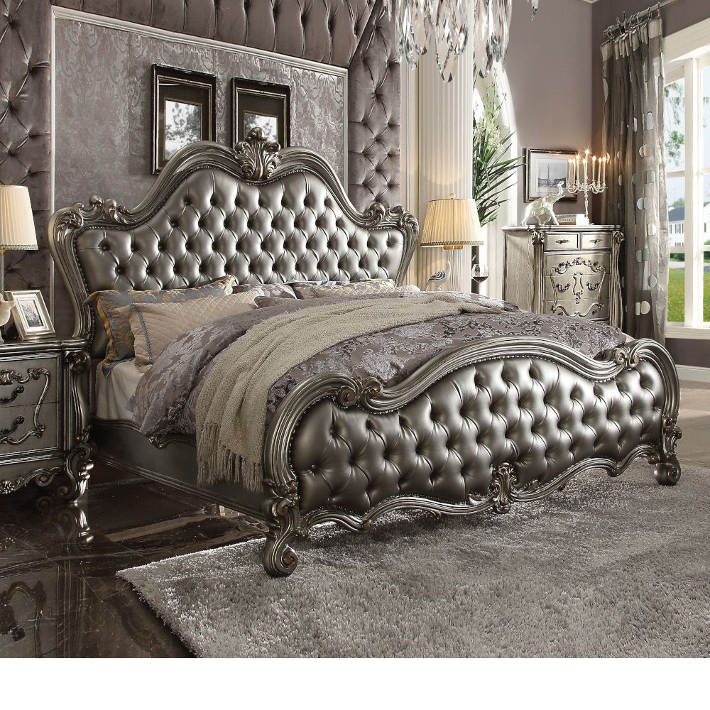 Versailles Collection 6-Piece Luxury Solid Wood Bedroom Set Includes Bed, Dresser, Chest, 2 x Nightstand and Mirror, Boxspring Required