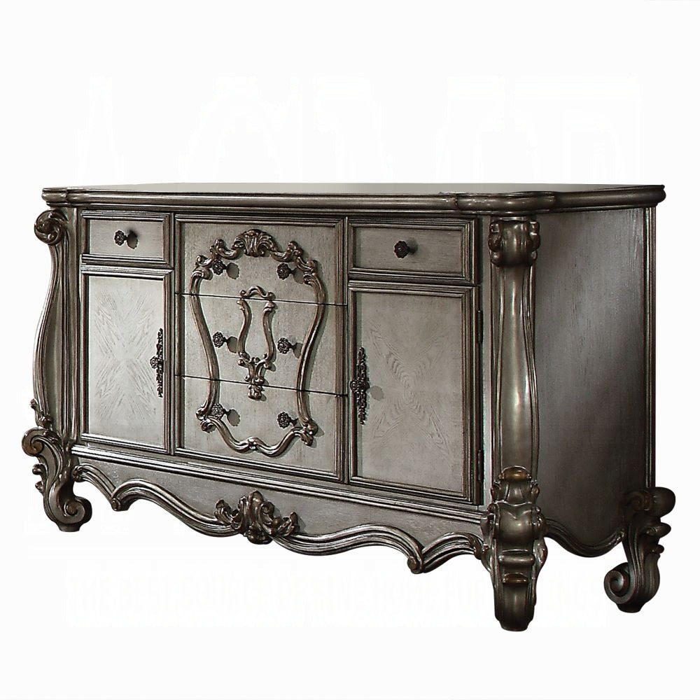 Versailles Collection 6-Piece Luxury Solid Wood Bedroom Set Includes Bed, Dresser, Chest, 2 x Nightstand and Mirror, Boxspring Required