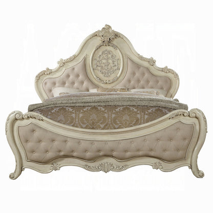 Ragenardus Bed in Beige Linen & Antique White