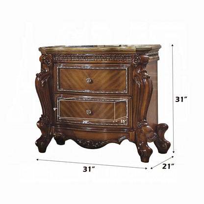 Picardy European Antique-Inspired 6-Piece Bedroom Set in Cherry Oak with Tufted Upholstered Bed and Ornate Traditional Details