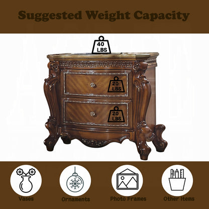 Picardy European Antique-Inspired 6-Piece Bedroom Set in Cherry Oak with Tufted Upholstered Bed and Ornate Traditional Details