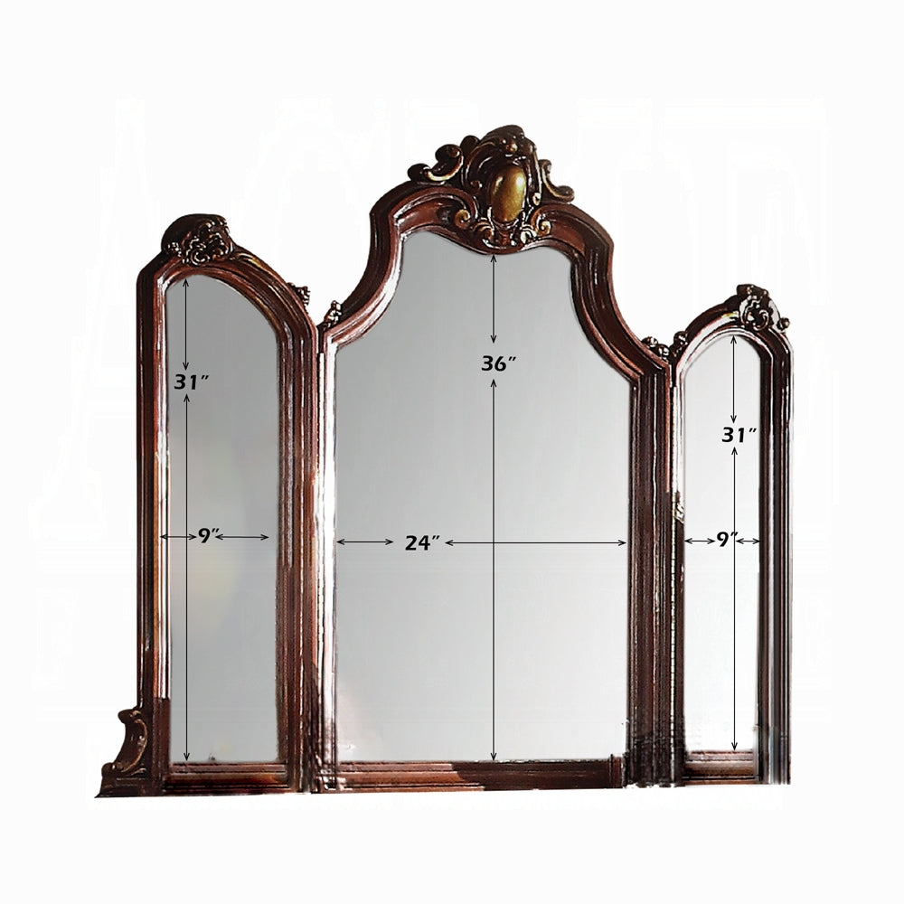 Picardy European Antique-Inspired 6-Piece Bedroom Set in Cherry Oak with Tufted Upholstered Bed and Ornate Traditional Details
