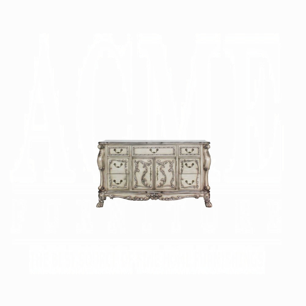 Dresden 6 Piece Luxury Solid Wood Bedroom Set Vintage Bone White, Boxspring Required