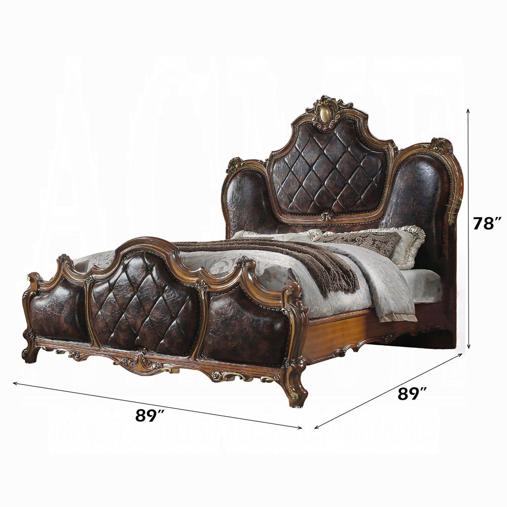 Picardy European Antique-Inspired 6-Piece Bedroom Set in Cherry Oak with Tufted Upholstered Bed and Ornate Traditional Details