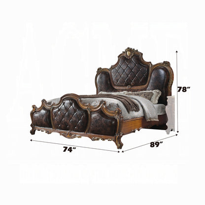 Picardy European Antique-Inspired 6-Piece Bedroom Set in Cherry Oak with Tufted Upholstered Bed and Ornate Traditional Details