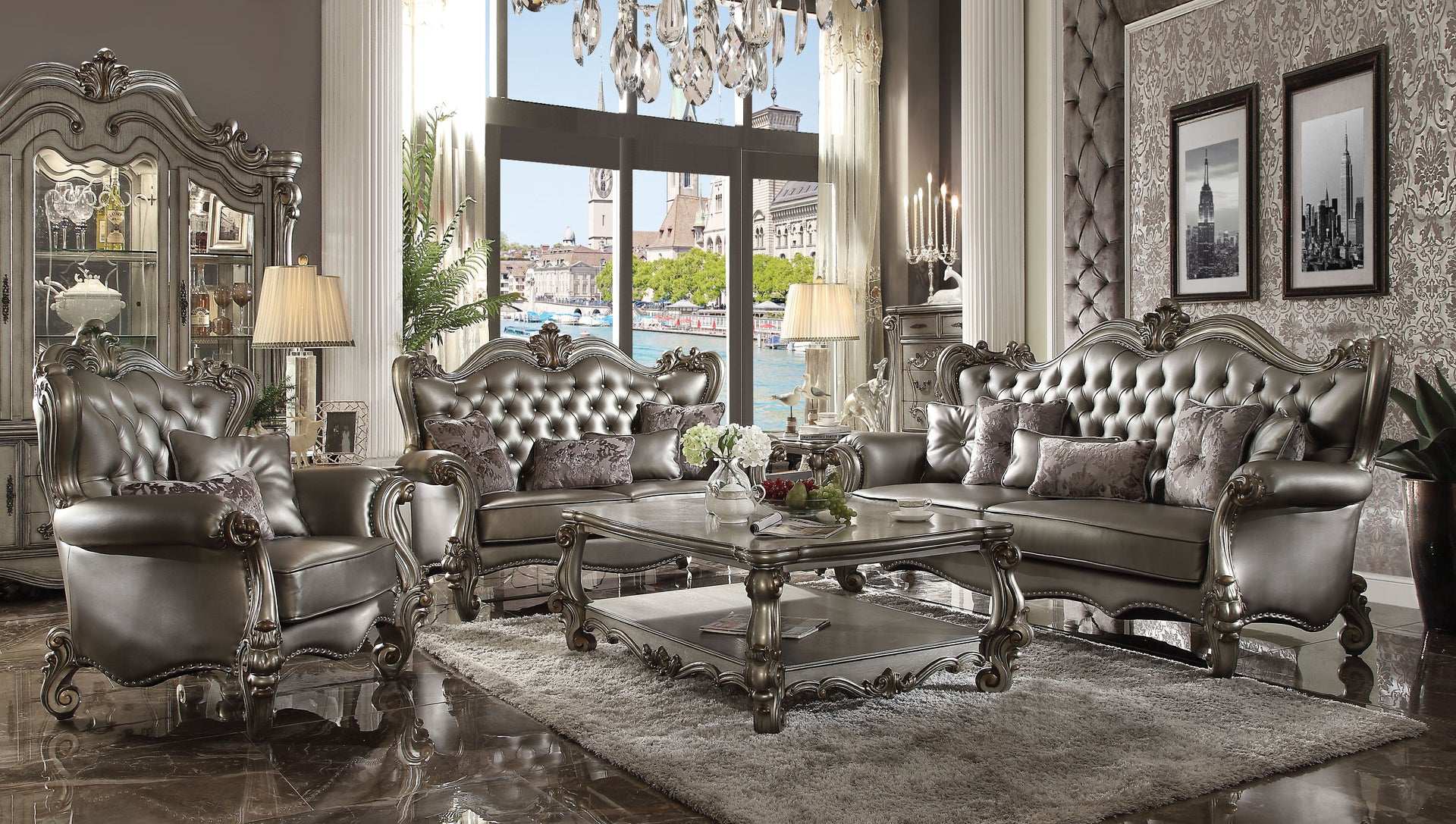Versailles Collection Luxury 4-Piece Living Room Set, Including Sofa, Loveseat, Chair and Coffee Table