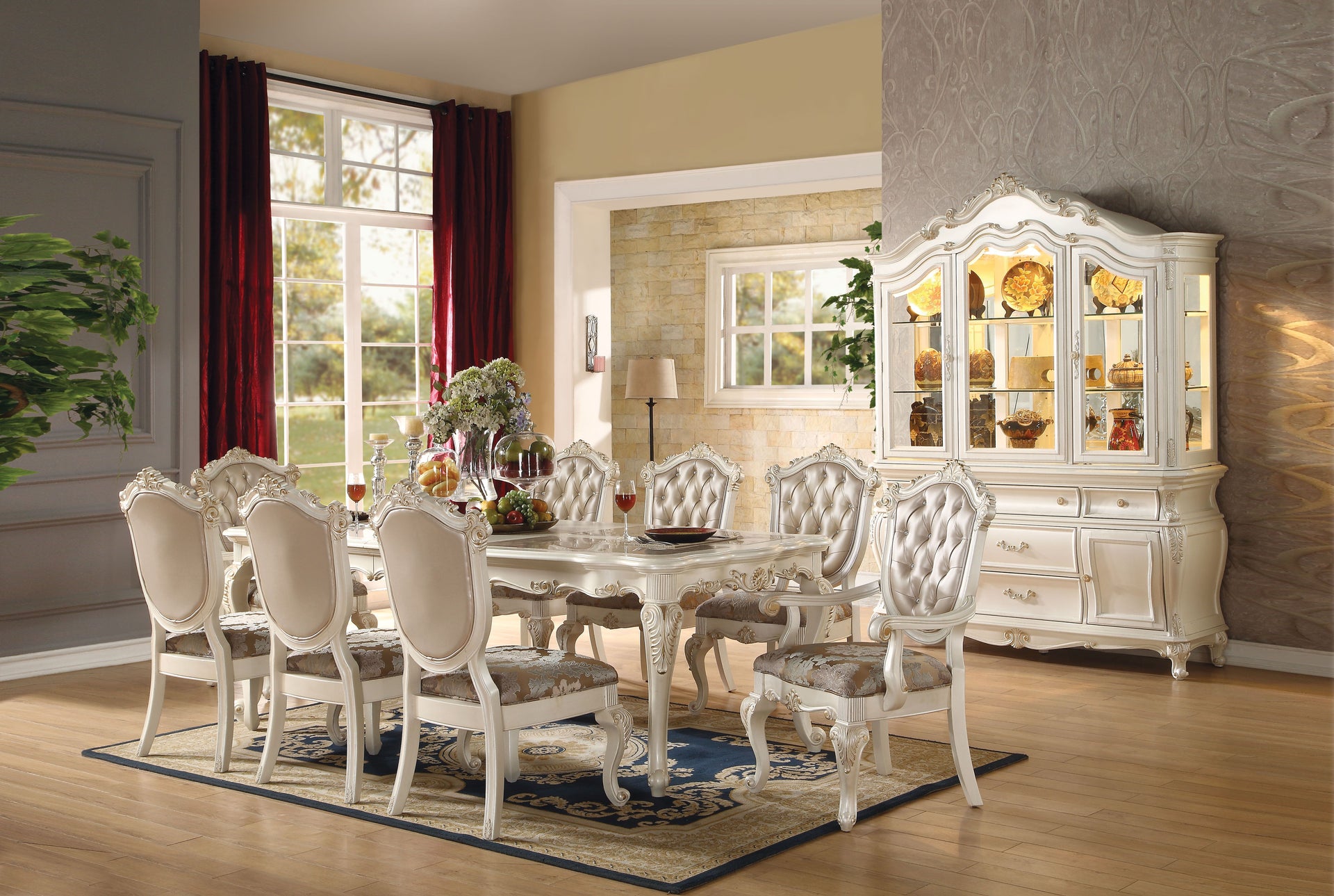 Chantelle 9-Piece Luxurious Formal Dining Table Set Kitchen Furniture Set Include 1 Extendable Dining Table, 6 Side Chairs and 2 Arm Chairs, Set for 8 Persons