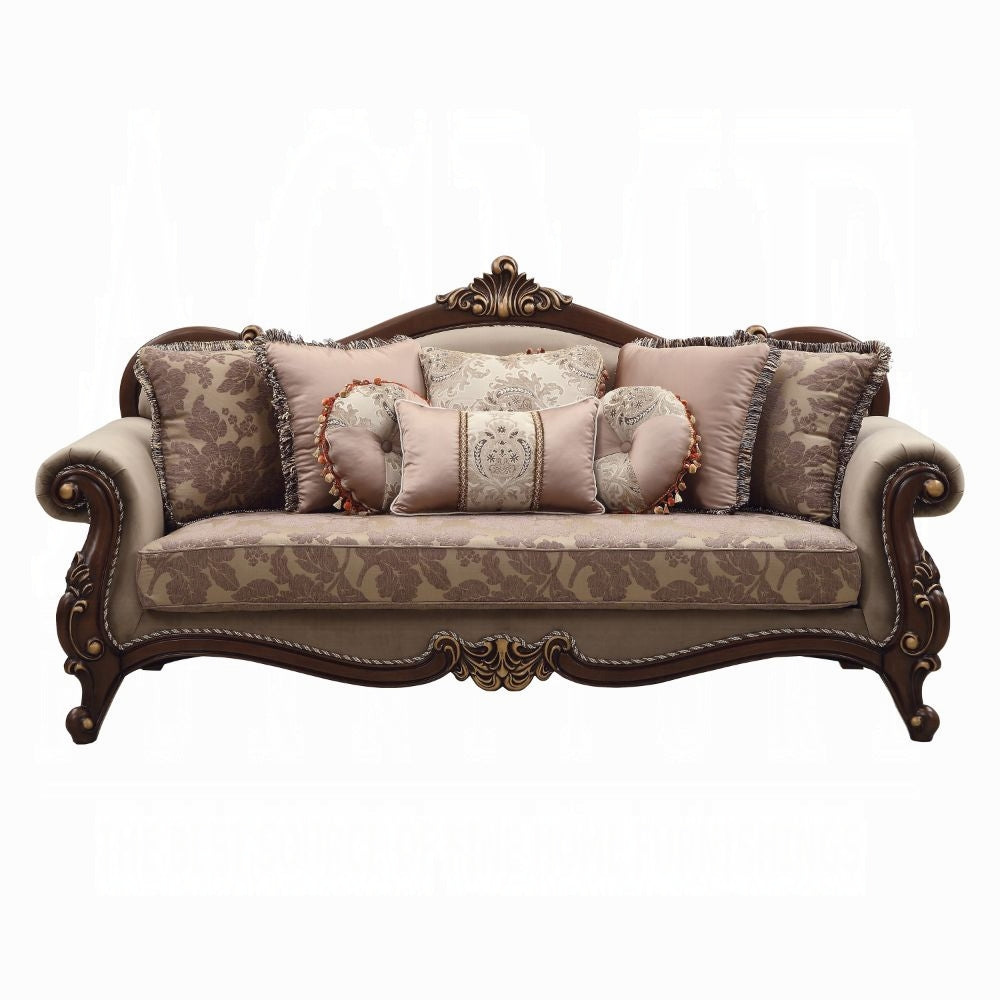 Mehadi Colletion 3-Piece Living Room Set Include Sofa, Loveseat and Chair, Velvet & Walnut Finish