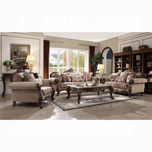 Mehadi Colletion 3-Piece Living Room Set Include Sofa, Loveseat and Chair, Velvet & Walnut Finish