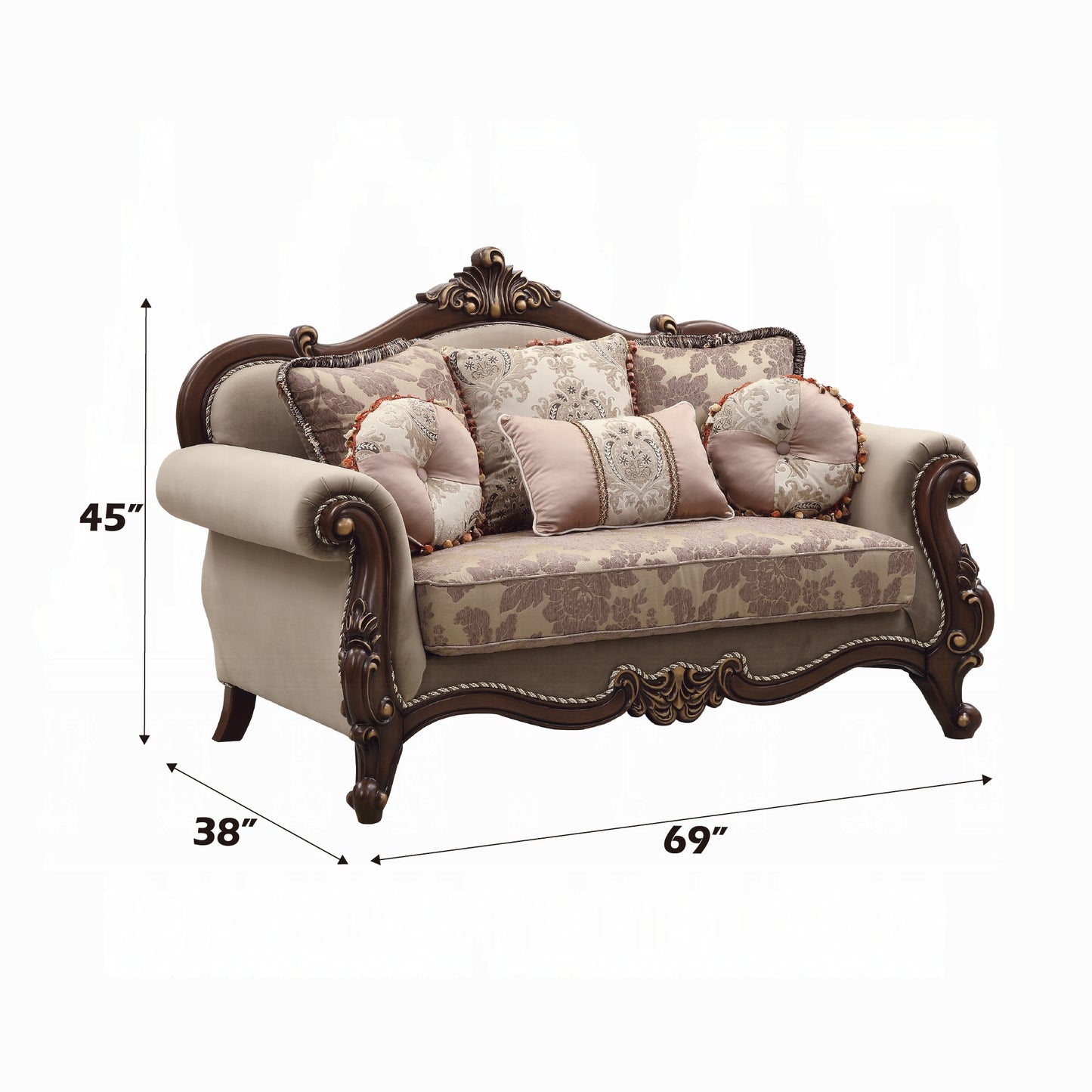 Mehadi Colletion 3-Piece Living Room Set Include Sofa, Loveseat and Chair, Velvet & Walnut Finish