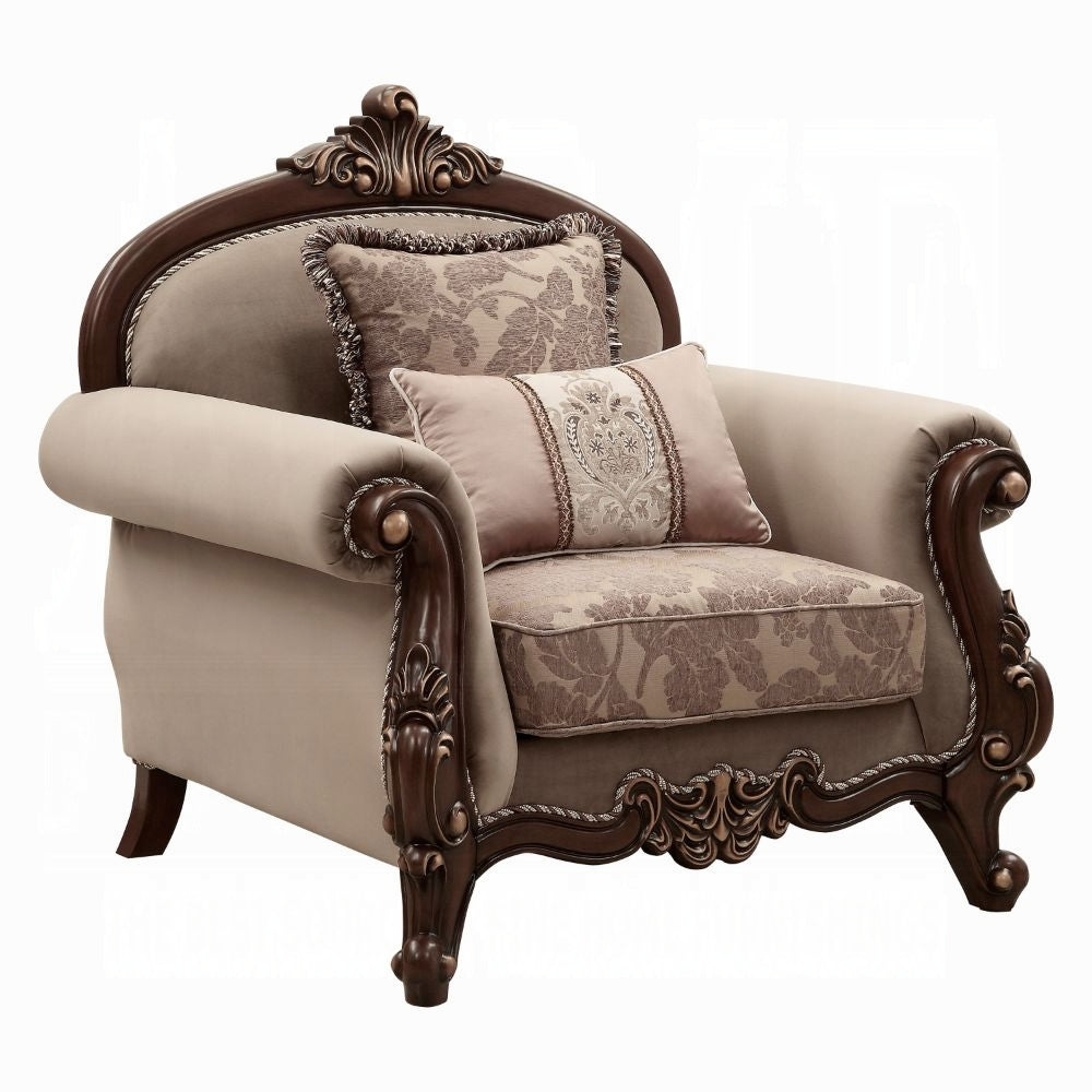 Mehadi Colletion 3-Piece Living Room Set Include Sofa, Loveseat and Chair, Velvet & Walnut Finish