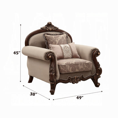 Mehadi Colletion 3-Piece Living Room Set Include Sofa, Loveseat and Chair, Velvet & Walnut Finish