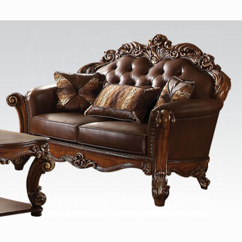 Vendome Collection 4-Piece Living Room Set Include Sofa, Loveseat, Chair and Coffee Table, Cherry Synthetic Leather & Cherry Finish