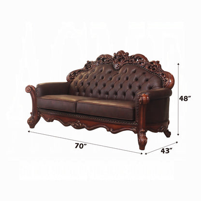 Vendome Collection 4-Piece Living Room Set Include Sofa, Loveseat, Chair and Coffee Table, Cherry Synthetic Leather & Cherry Finish
