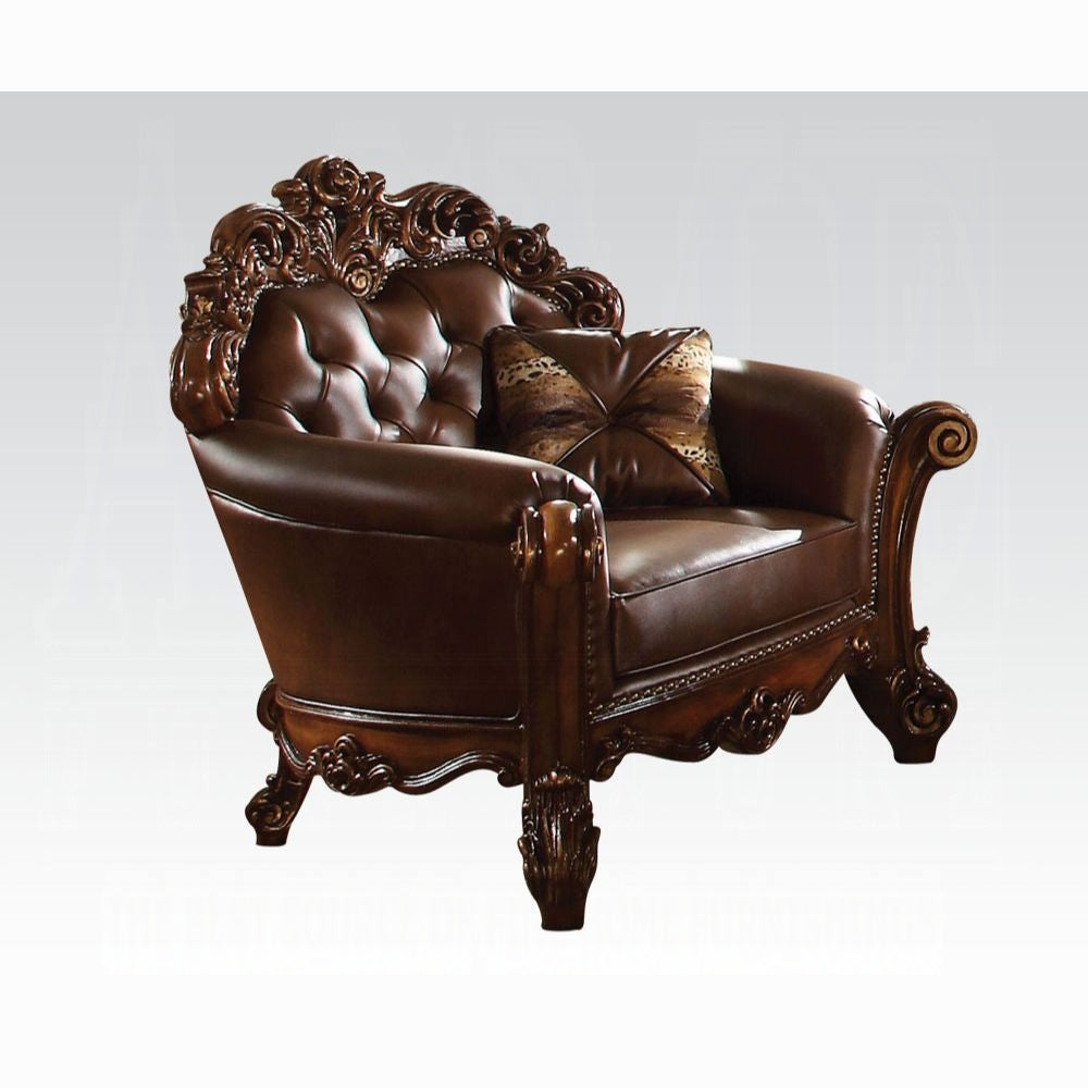Vendome Collection 4-Piece Living Room Set Include Sofa, Loveseat, Chair and Coffee Table, Cherry Synthetic Leather & Cherry Finish
