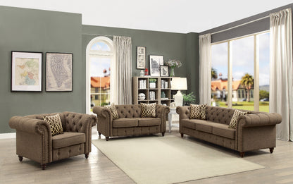 Aurelia Colletion 3-Piece Living Room Set Include Sofa, Loveseat and Chair, Brown Linen