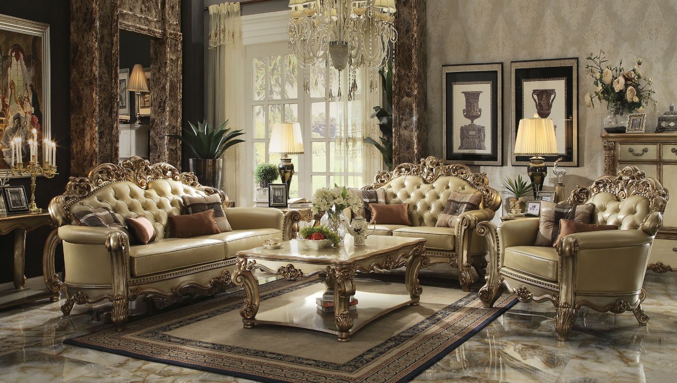 Vendome Colletion 4-Piece Living Room Set Include Sofa, Loveseat, Chair and Coffee Table, Finish: