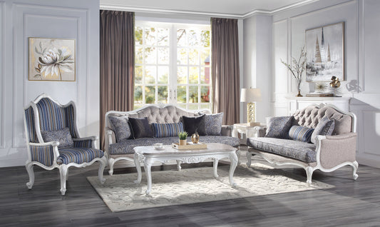 ACME Ciddrenar Collection 3-Piece Living Room Set Include Sofa, Loveseat and Chair, Fabric & White Finish