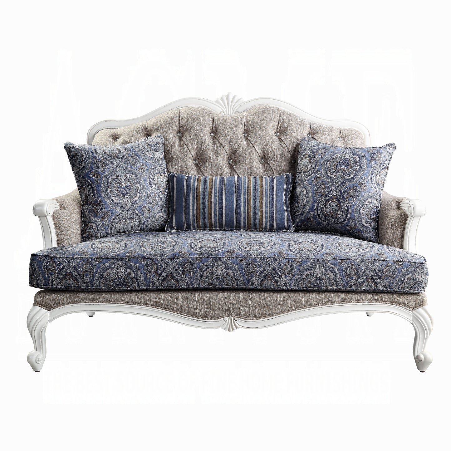 Ciddrenar Collection 3-Piece Living Room Set Include Sofa, Loveseat and Chair, Fabric & White Finish