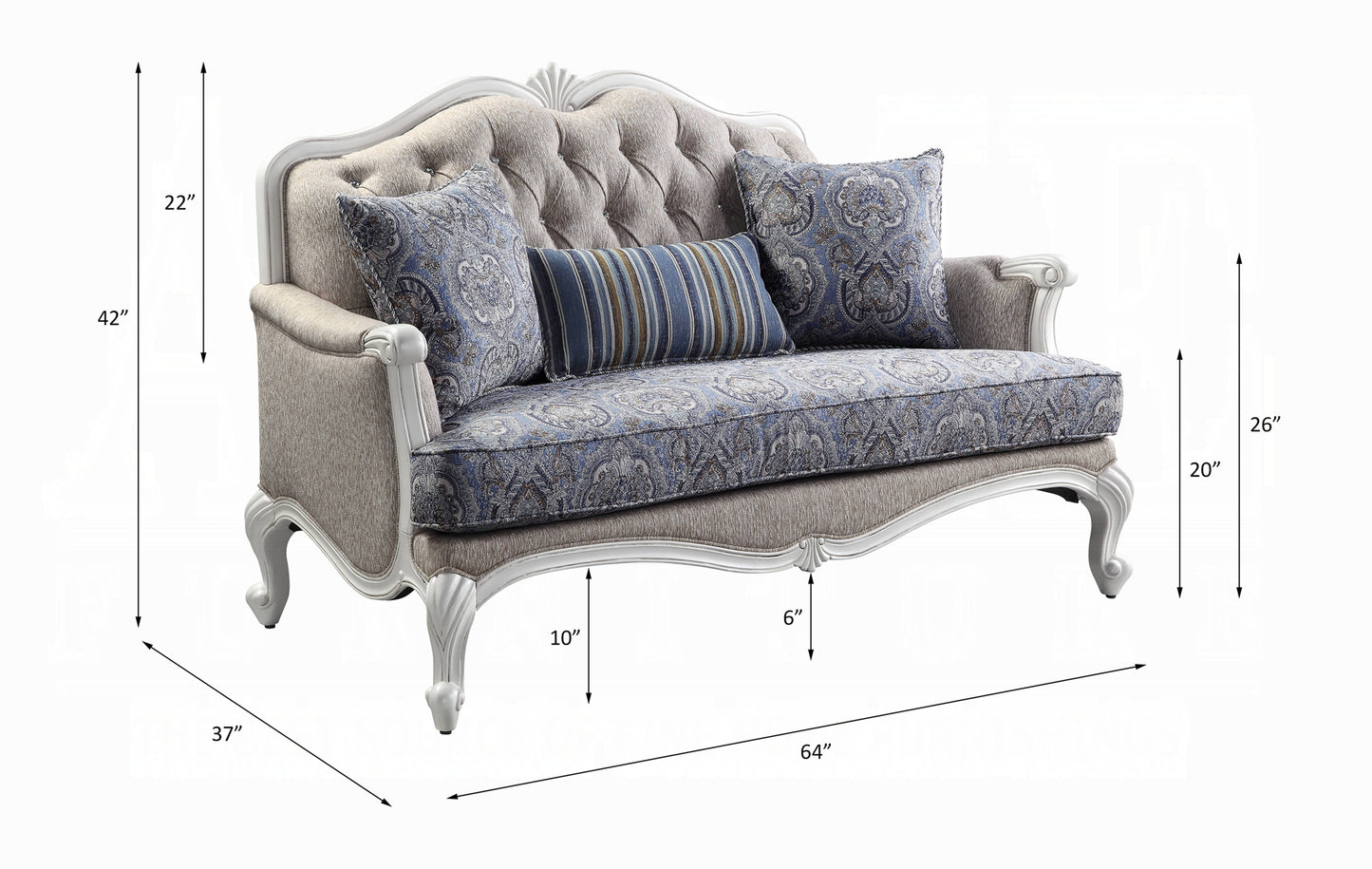 Ciddrenar Collection 3-Piece Living Room Set Include Sofa, Loveseat and Chair, Fabric & White Finish