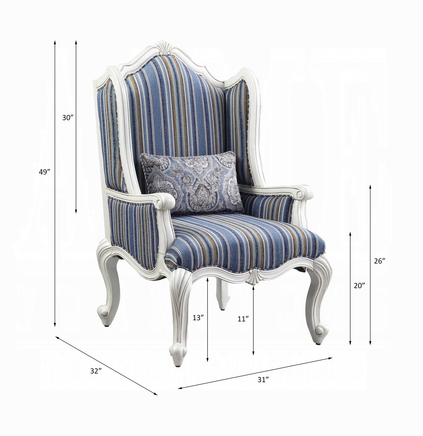 Ciddrenar Collection 3-Piece Living Room Set Include Sofa, Loveseat and Chair, Fabric & White Finish
