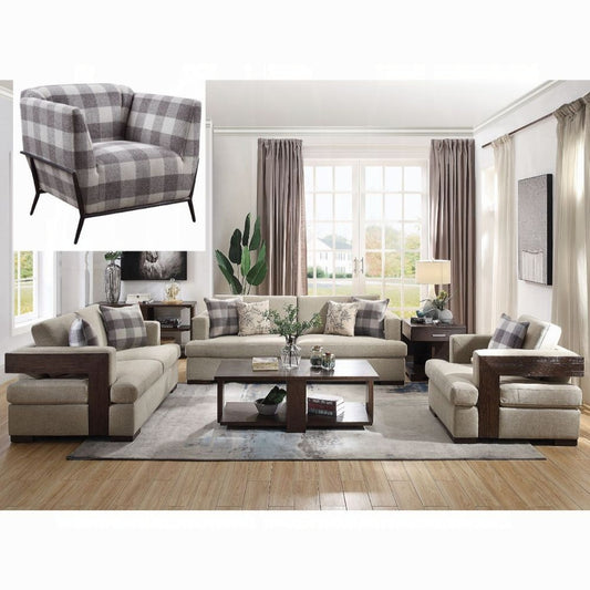 Niamey Colletion 4-Piece Living Room Set Include Sofa, Loveseat, Chair and Coffee Table, Fabric & Walnut Finish