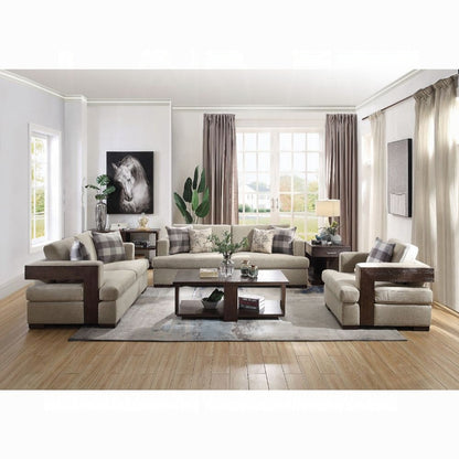 Niamey Colletion 4-Piece Living Room Set Include Sofa, Loveseat, Chair and Coffee Table, Fabric & Walnut Finish
