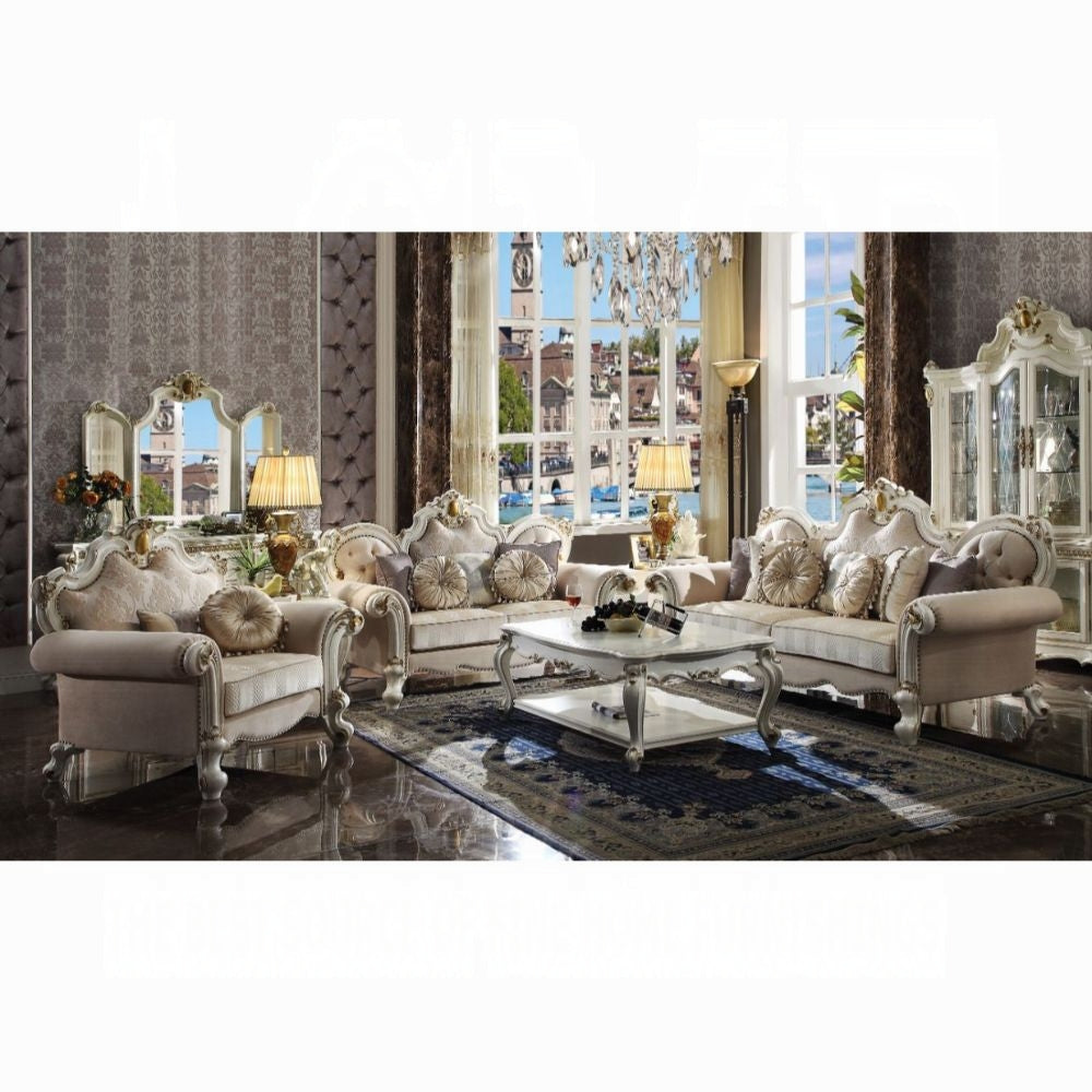 Picardy Colletion 4-Piece Living Room Set Include Sofa, Loveseat, Chair and Coffee Table, Antique Pearl Finish