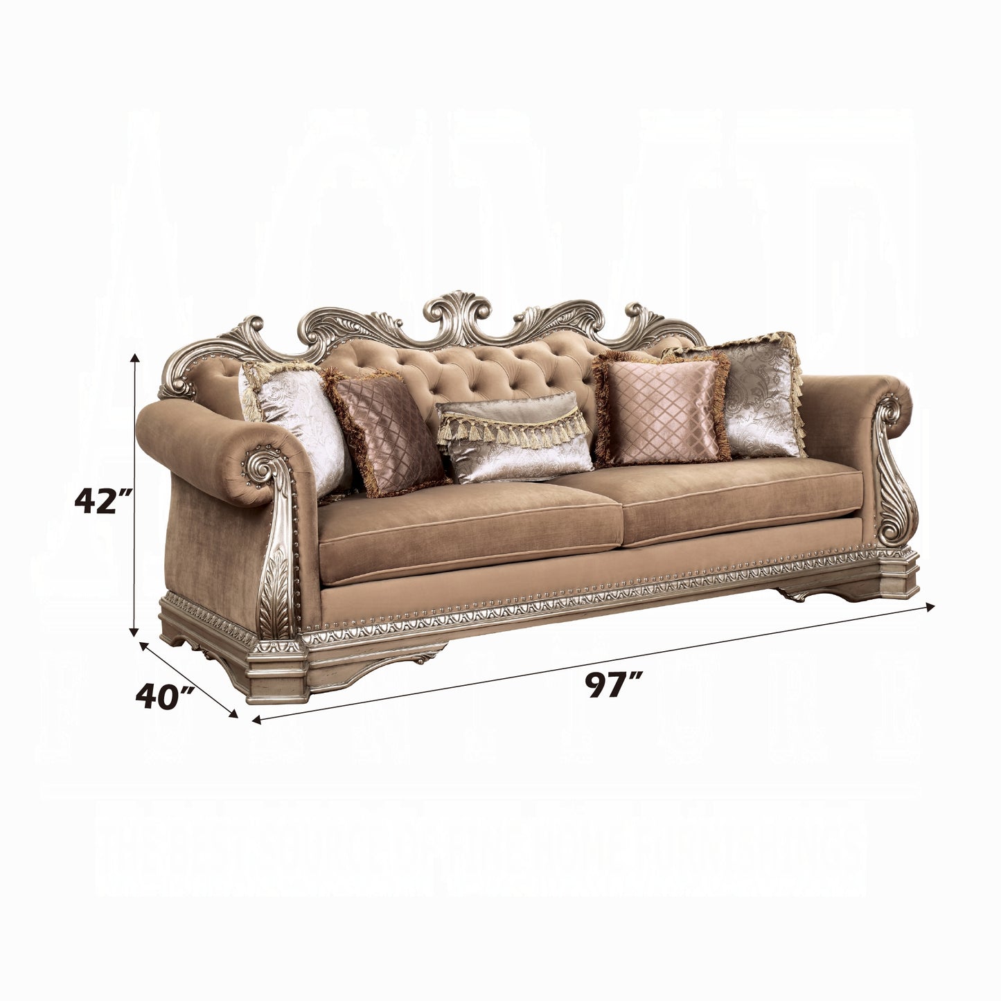 Northville Collection 3-Piece Living Room Set Include Sofa, Loveseat and Chair，Velvet & Antique Silver Finish