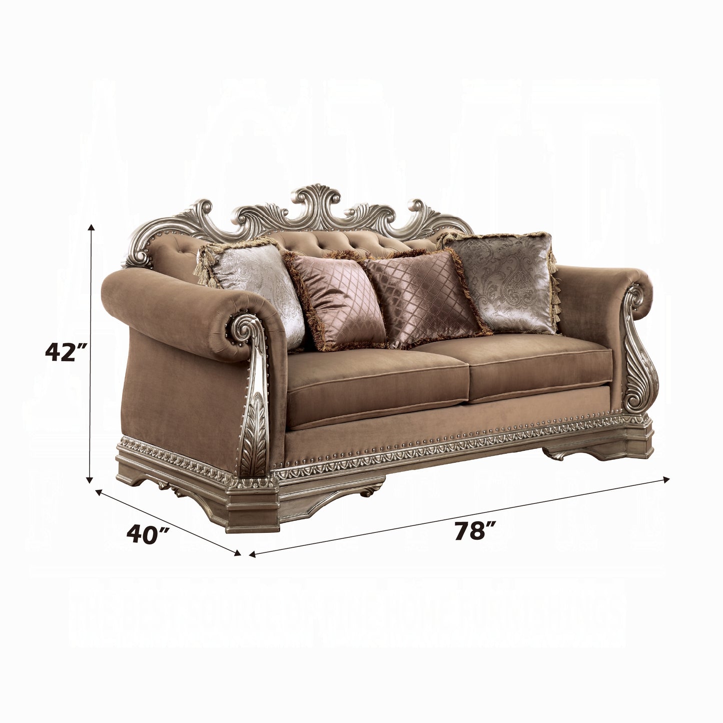 Northville Collection 3-Piece Living Room Set Include Sofa, Loveseat and Chair，Velvet & Antique Silver Finish