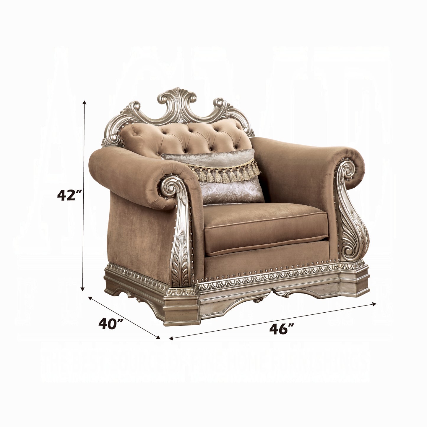 Northville Collection 3-Piece Living Room Set Include Sofa, Loveseat and Chair，Velvet & Antique Silver Finish