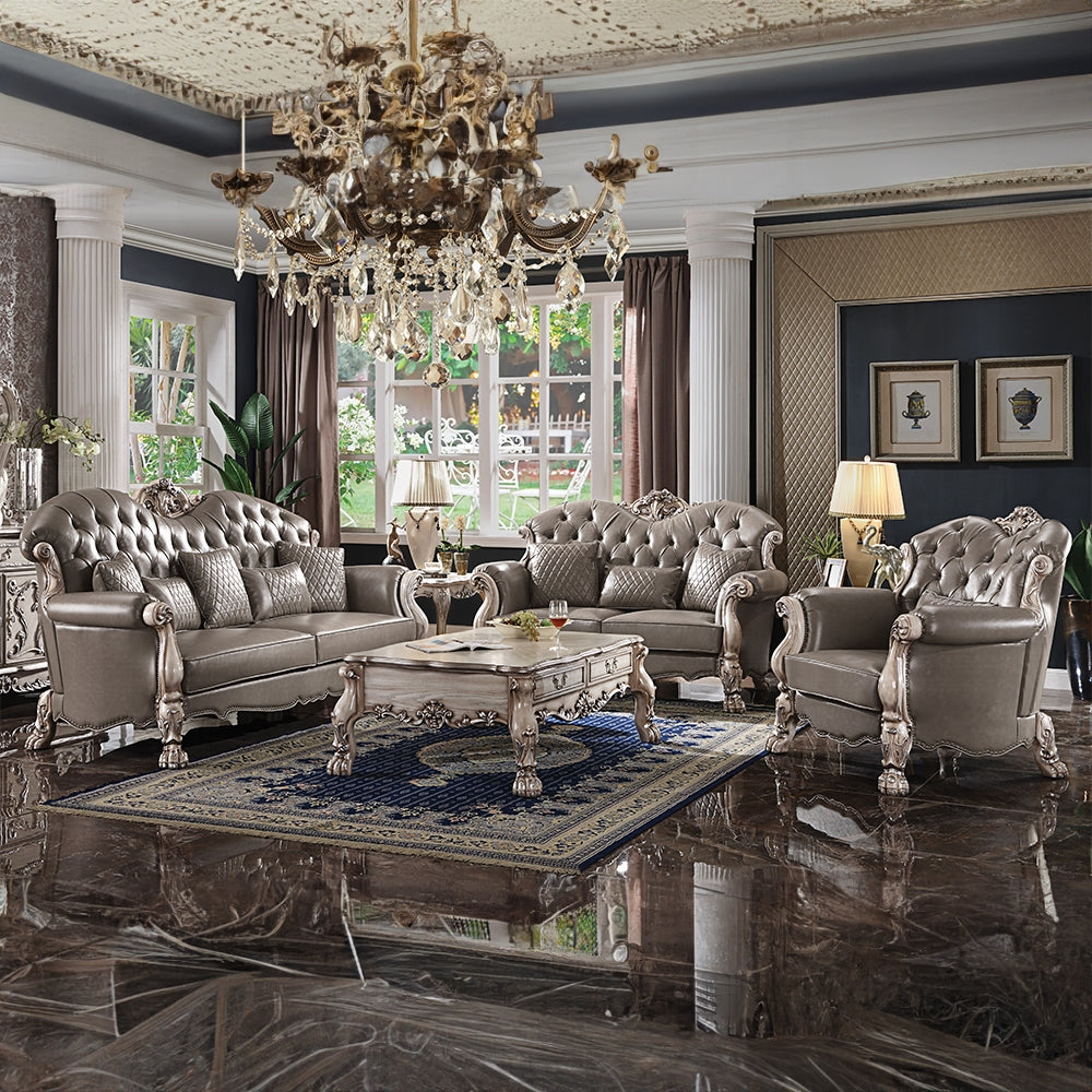 Dresden Collection 6-Piece Living Room Set Include Sofa, Loveseat, Chair, Coffee Table and 2 End Tables, Cherry Synthetic Leather & Cherry Finish