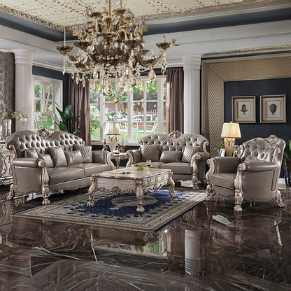 Dresden Collection 6-Piece Living Room Set Include Sofa, Loveseat, Chair, Coffee Table and 2 End Tables, Cherry Synthetic Leather & Cherry Finish