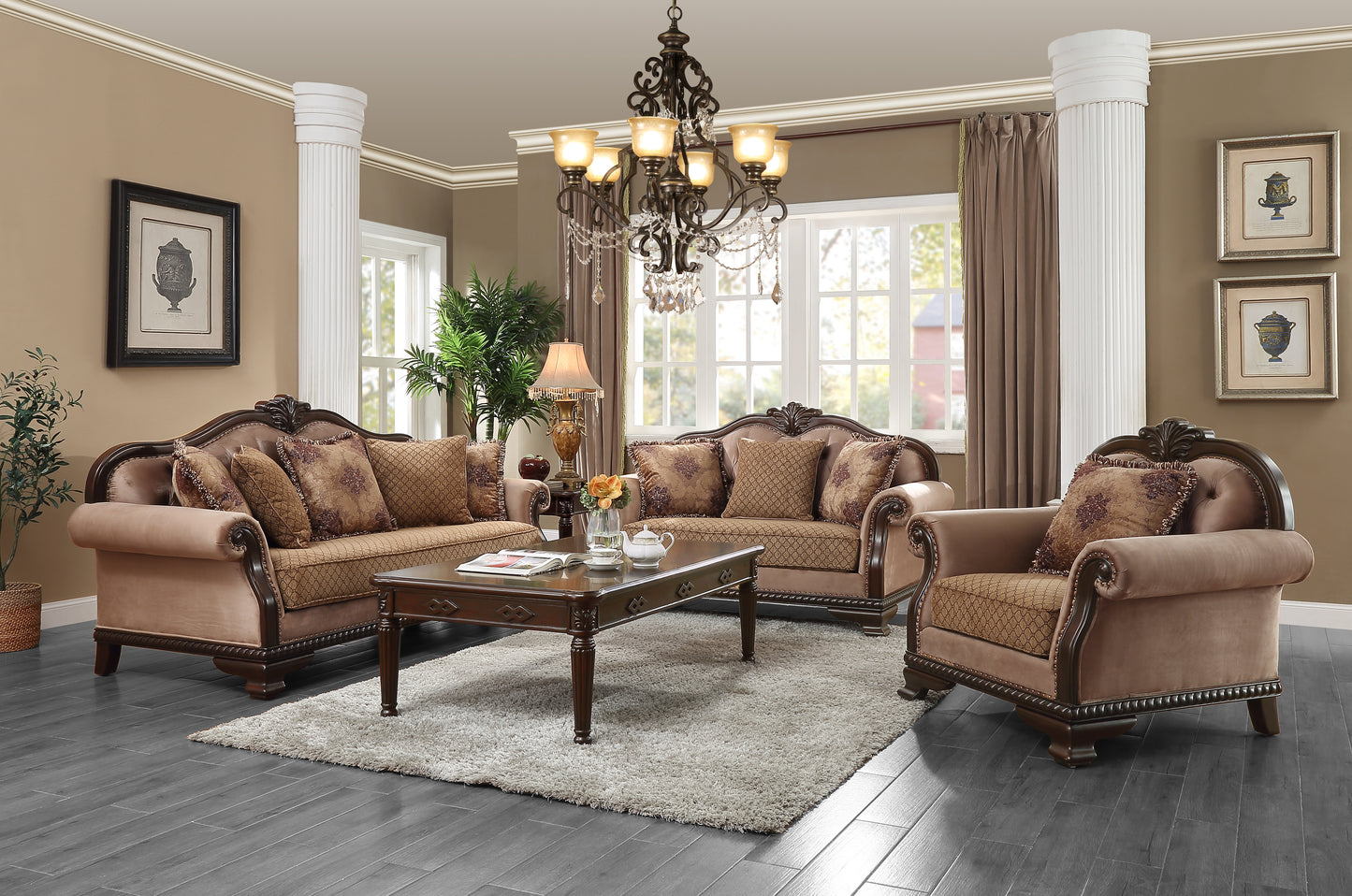 Luxury 4-Piece Living Room Set – Sofa, Loveseat, Chair & Coffee Table | Elegant Classic Design for Large Spaces