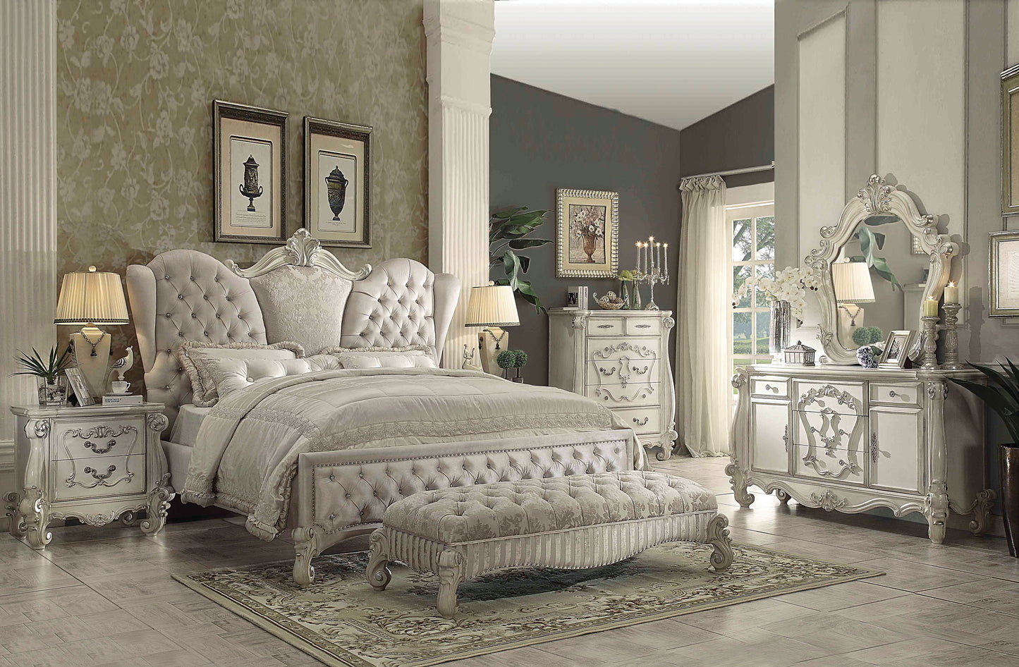 Versailles Bed in Ivory Fabric & Bone White