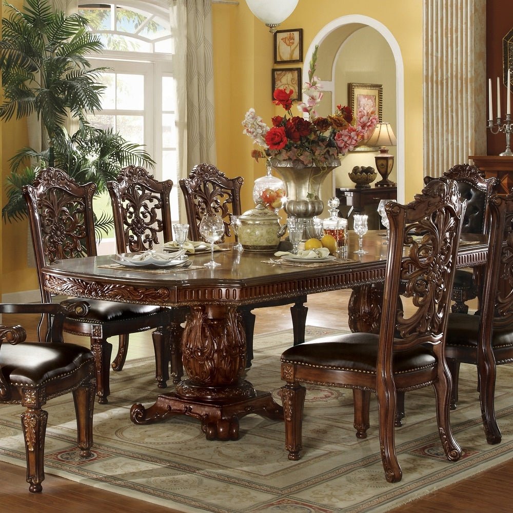 Vendome 9PS Formal Dining Room Set Include 1 Dining Table, 6 Side Chairs and 2 Arm Chairs, 8-Person Solid Wood Extendable Dining Set