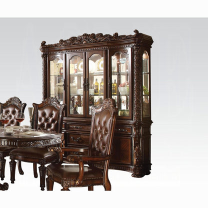 Vendome 10PS Formal Dining Room Set Include 1 Dining Table, 6 Side Chairs, 2 Arm Chairs and 1 Buffet & Hutch, 8-Person Solid Wood Extendable Dining Set