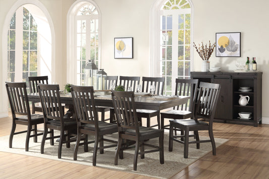 ACME Maisha Kitchen Furniture Set 11Ps Casual Solid Wood Dining Table Set Include 1 Extendable Dining Table, 10 Side Chairs, Set for 10 Persons