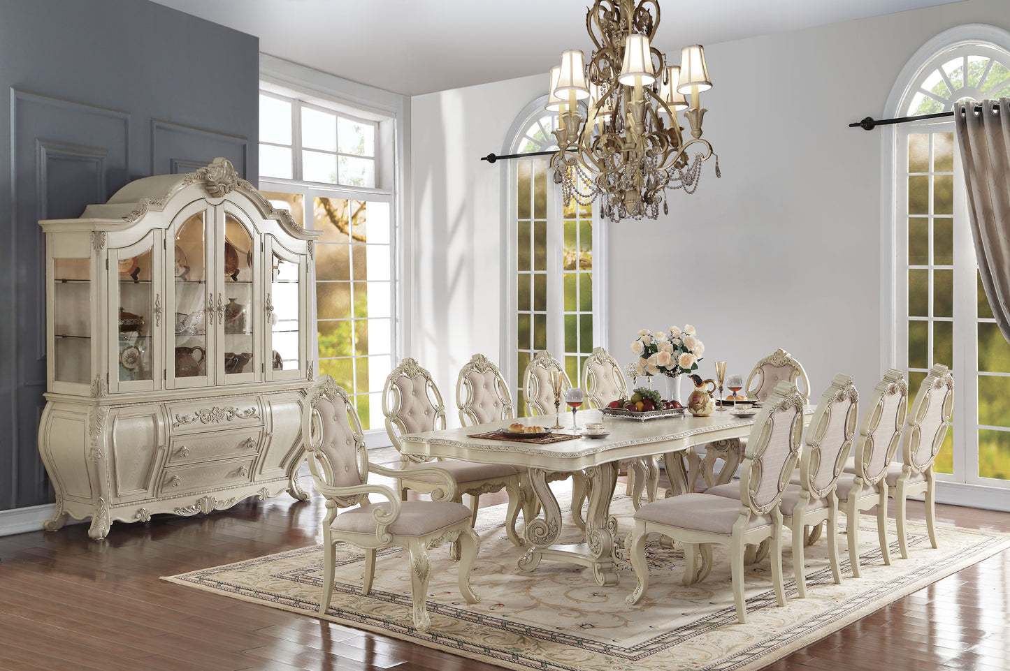 Ragenardus Kitchen Furniture Set 11pc Formal Dining Table Set Includes 1 Table, 8 Side Chairs and 2 Arm Chairs, Set for 10 Persons