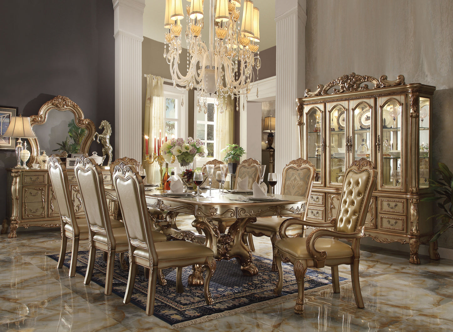 Dresden 9-Piece Luxurious Formal Dining Table Set Kitchen Furniture Set Include 1 Extendable Dining Table, 6 Side Chairs and 2 Arm Chairs, Set for 8 Persons