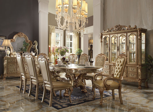 Dresden 9-Piece Luxurious Formal Dining Table Set Kitchen Furniture Set Include 1 Extendable Dining Table, 6 Side Chairs and 2 Arm Chairs, Set for 8 Persons, Gold Patina and Bone