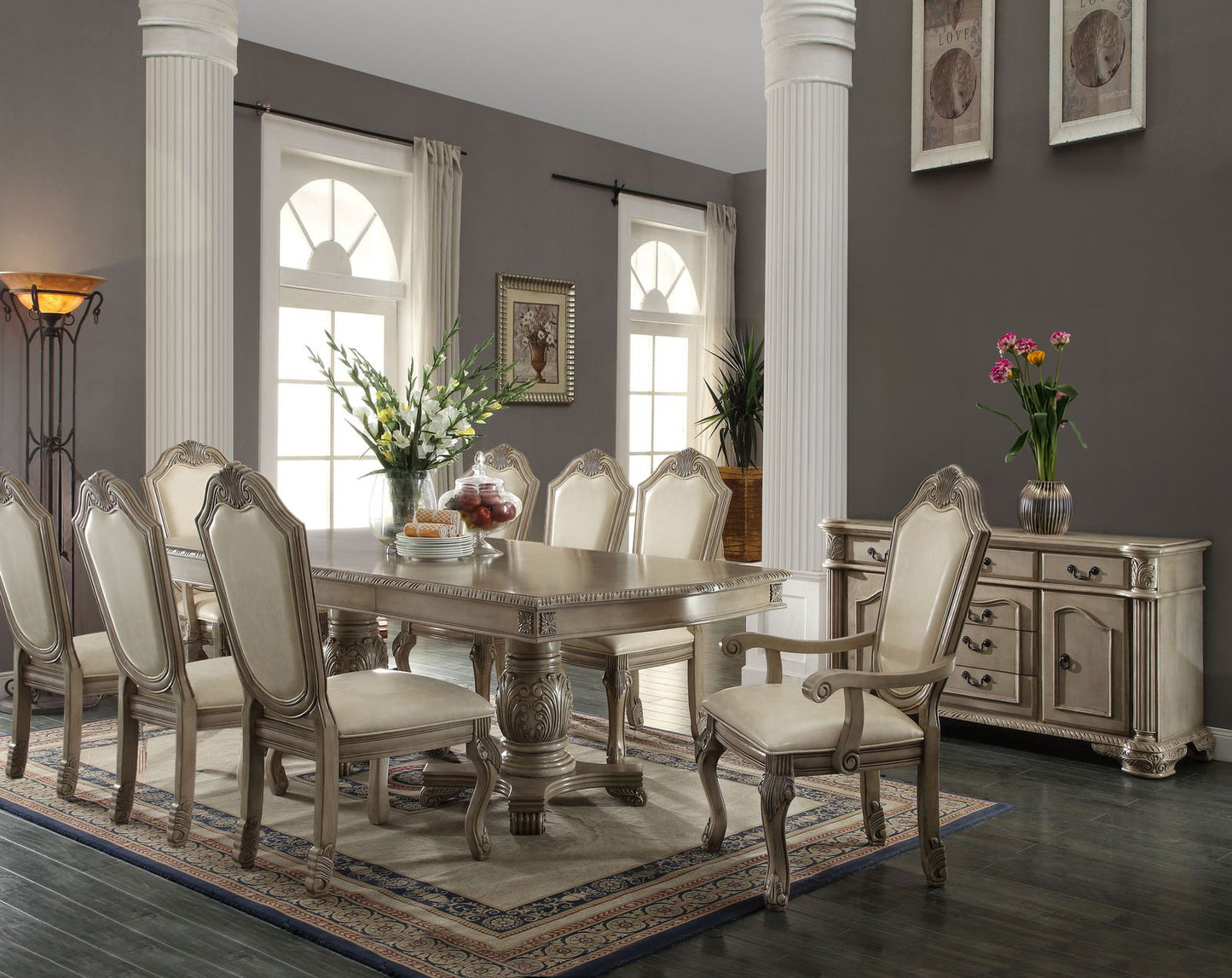 Chateau De Ville 10-Piece Dining Set Include 1 Dining Extension Table, 6 Side Chairs, 2 Arm Chairs and 1 Server