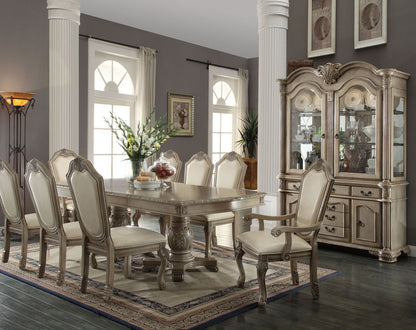 Luxury 9-Piece Dining Room Set – Extendable Table, 6 Side Chairs & 2 Arm Chairs | Elegant Classic Design for 8–10 People, Antique White