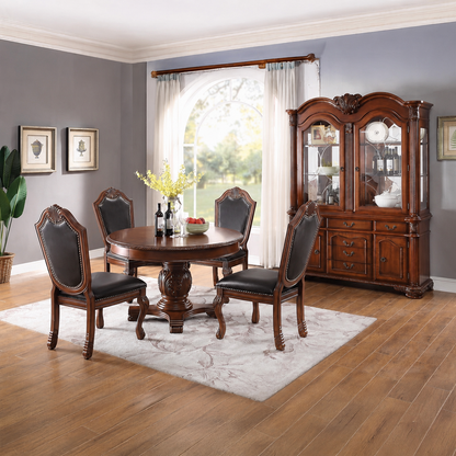 Chateau De Ville 5ps Dining Set 1 Cherry Table and 4 Black Leather Chairs