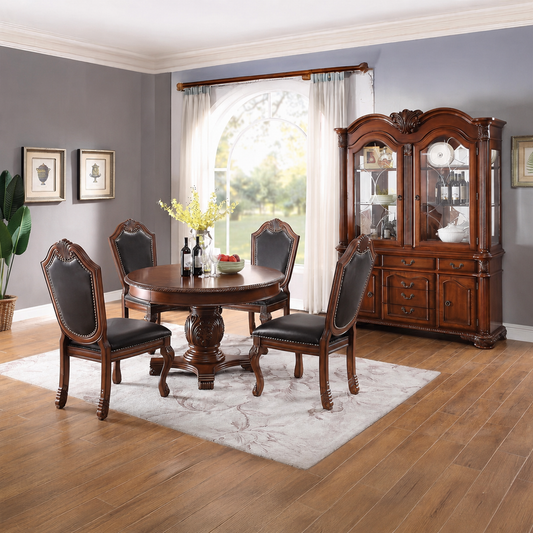 Chateau De Ville 5ps Dining Set 1 Cherry Table and 4 Black Leather Chairs