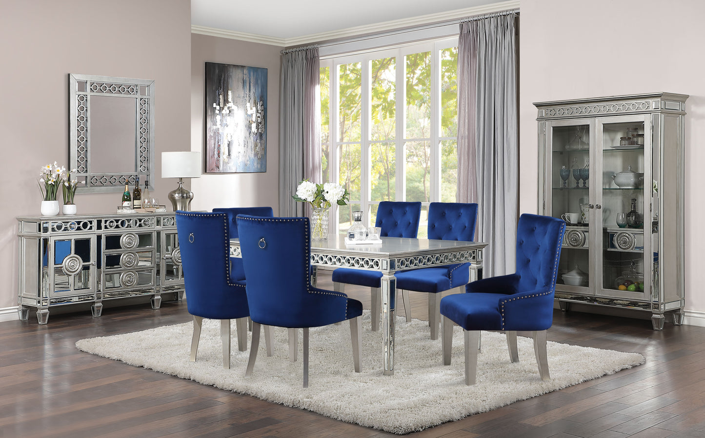 Varian 7-ps Casual Dining Table Set Include 1 Dining Table, 6 Side Chairs, 6 -Person Dining Set