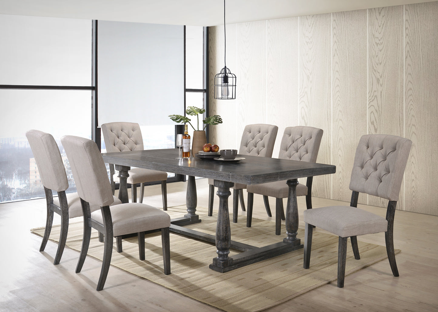 Bernard 7-ps Casual Dining Table Set Include 1 Dining Table, 6 Side Chairs, 6 -Person Dining Set