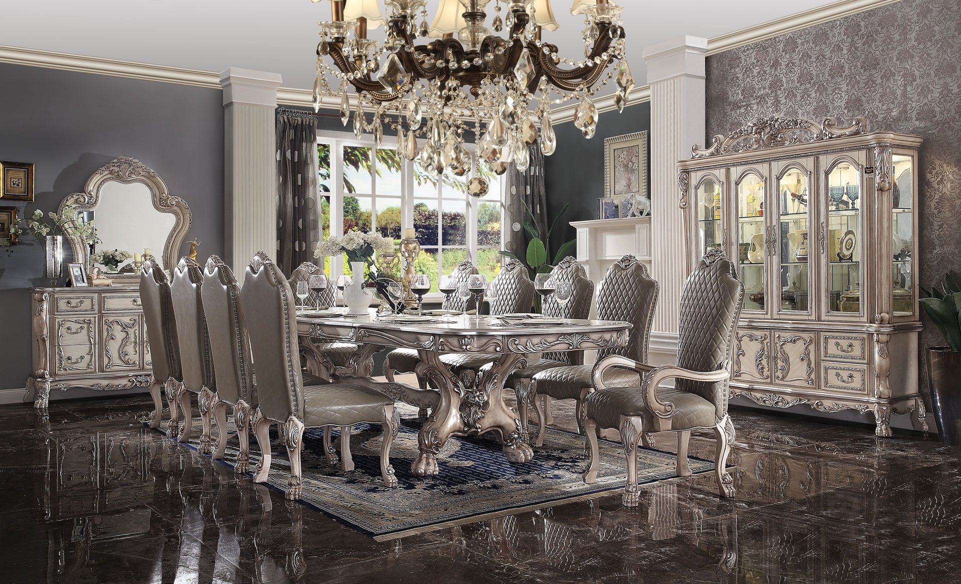 Dresden 11-Piece Luxurious Formal Dining Table Set Kitchen Furniture Set Include 1 Extendable Dining Table, 8 Side Chairs and 2 Arm Chairs, Set for 10 Persons