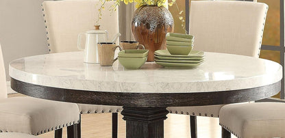 Nolan 7-ps Casual Dining Table Set Include 1 Dining Table, 6 Side Chairs, 7-Person Marble Dining Set (Round)